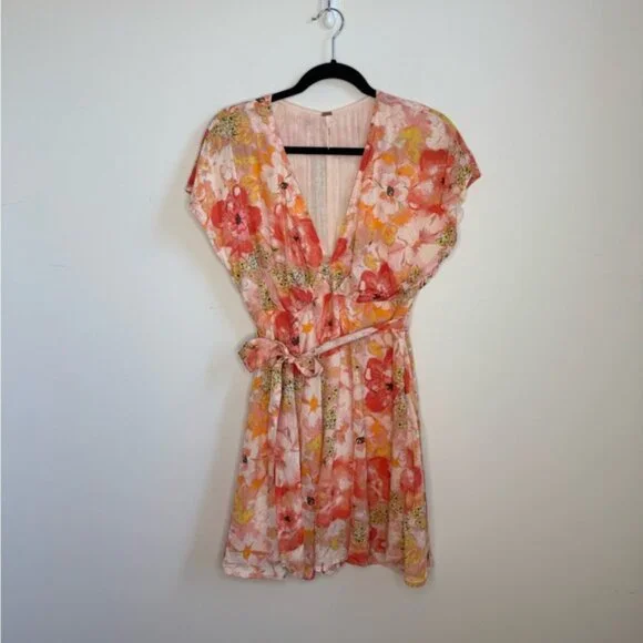 Free People Freddy Tie-side Mini Dress in Multi Floral Size XS - Picture 5 of 10